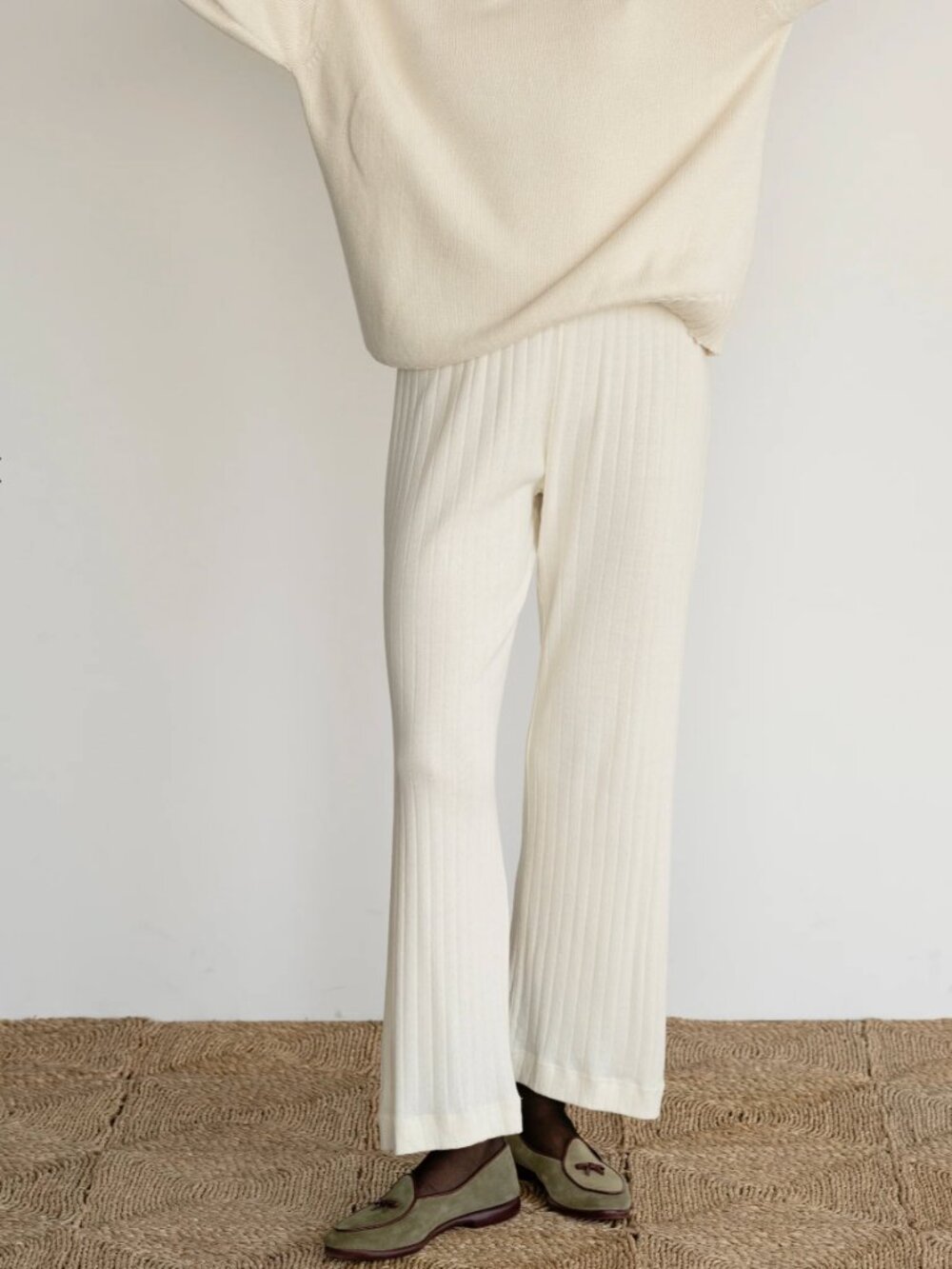 Donni Pointelle Simple Crop Pant - Creme
